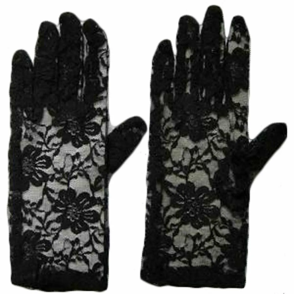 Ladies Black Short Lace Gloves Prom Evening Wedding Bridal 80s Fancy Dress Party Gloves