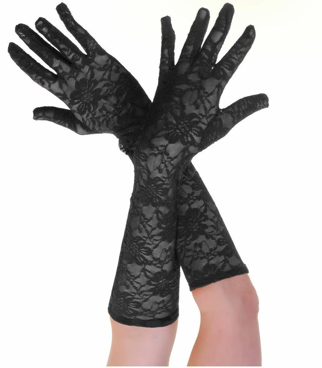 Ladies Girls Black Long Lace Gloves Wedding Evening Bridal Party Costume Accessory