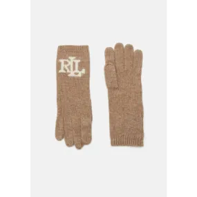 Lauren Ralph Lauren Logo Gloves in Cream/Camel