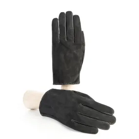 Men's elegant black suede and sheep leather combination gloves with hand-stitch details and silk lining