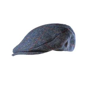 Men's Highland Harris Tweed Flat Cap Steel Blue Check