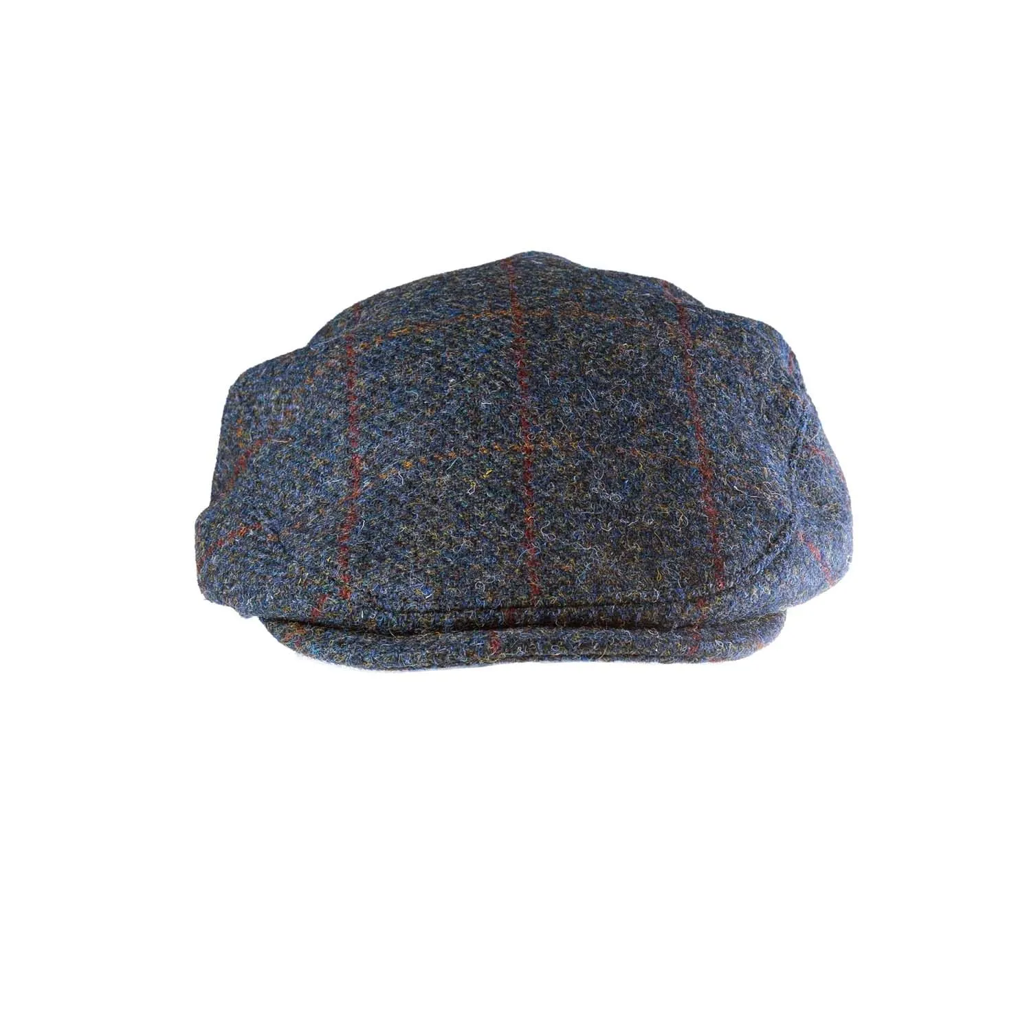 Men's Highland Harris Tweed Flat Cap Steel Blue Check