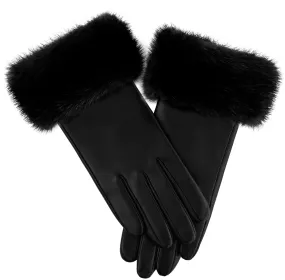 Mitchie's Matchings | Black Leather Gloves with Black Mink Fur Trim | Women's