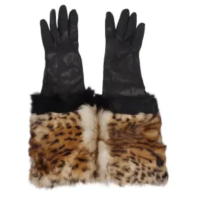 Neiman Marcus Black Leather Leopard Fur Gloves