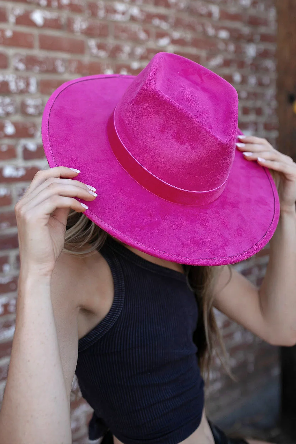 NEW!! The Luna Banded Suede Hat in Fuschia