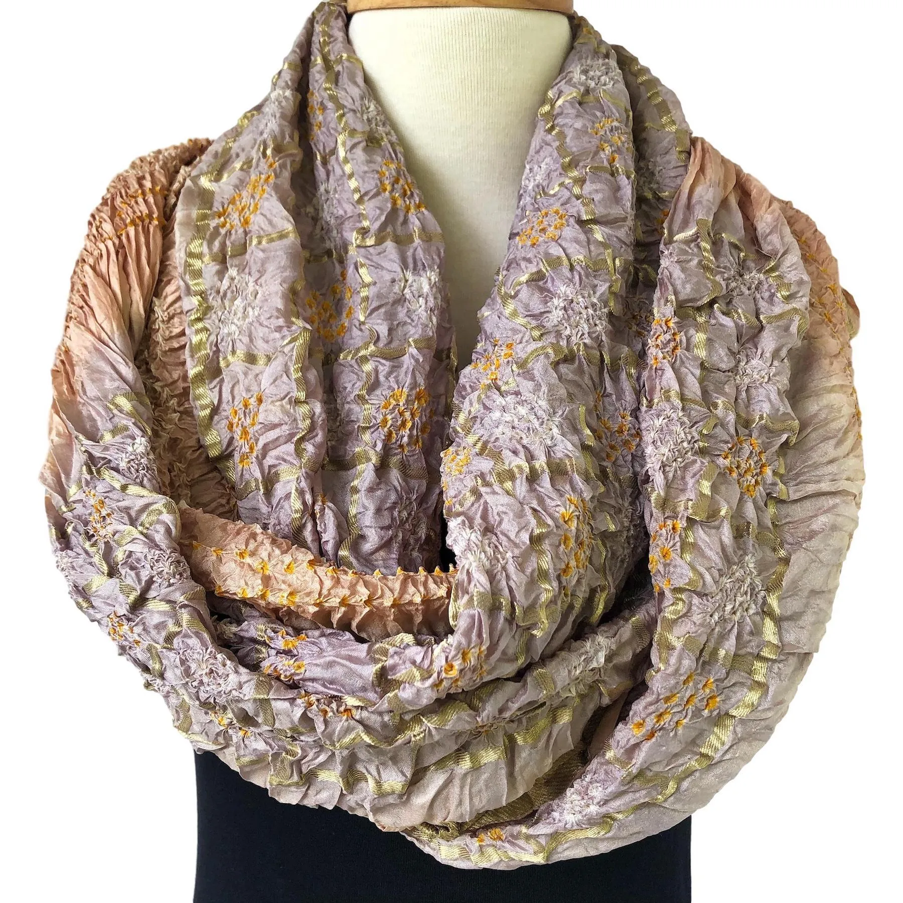 Oversize Silk Bandhani Scarf - Silver and Gold with Border