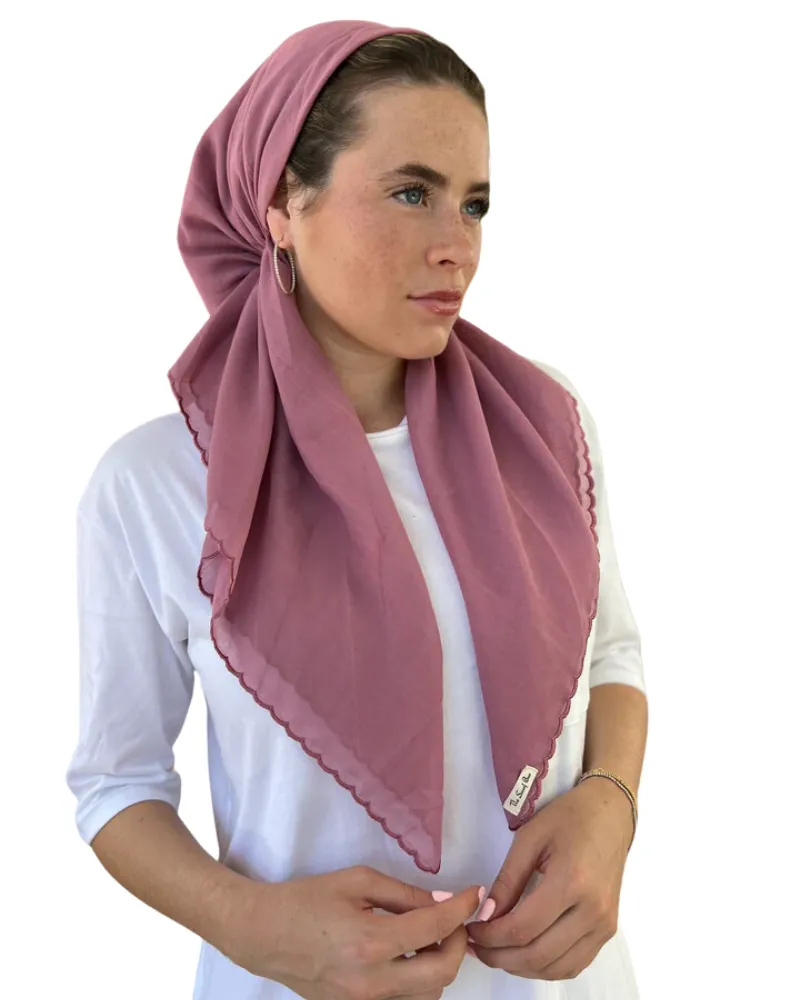 Raspberry Scalloped Classic Pre-Tied Bandanna with Velvet Grip