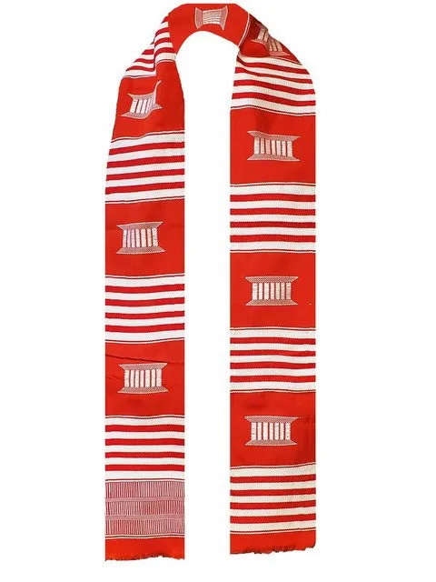 Red and White Handwoven Kente Sash - Scarf- DPS253