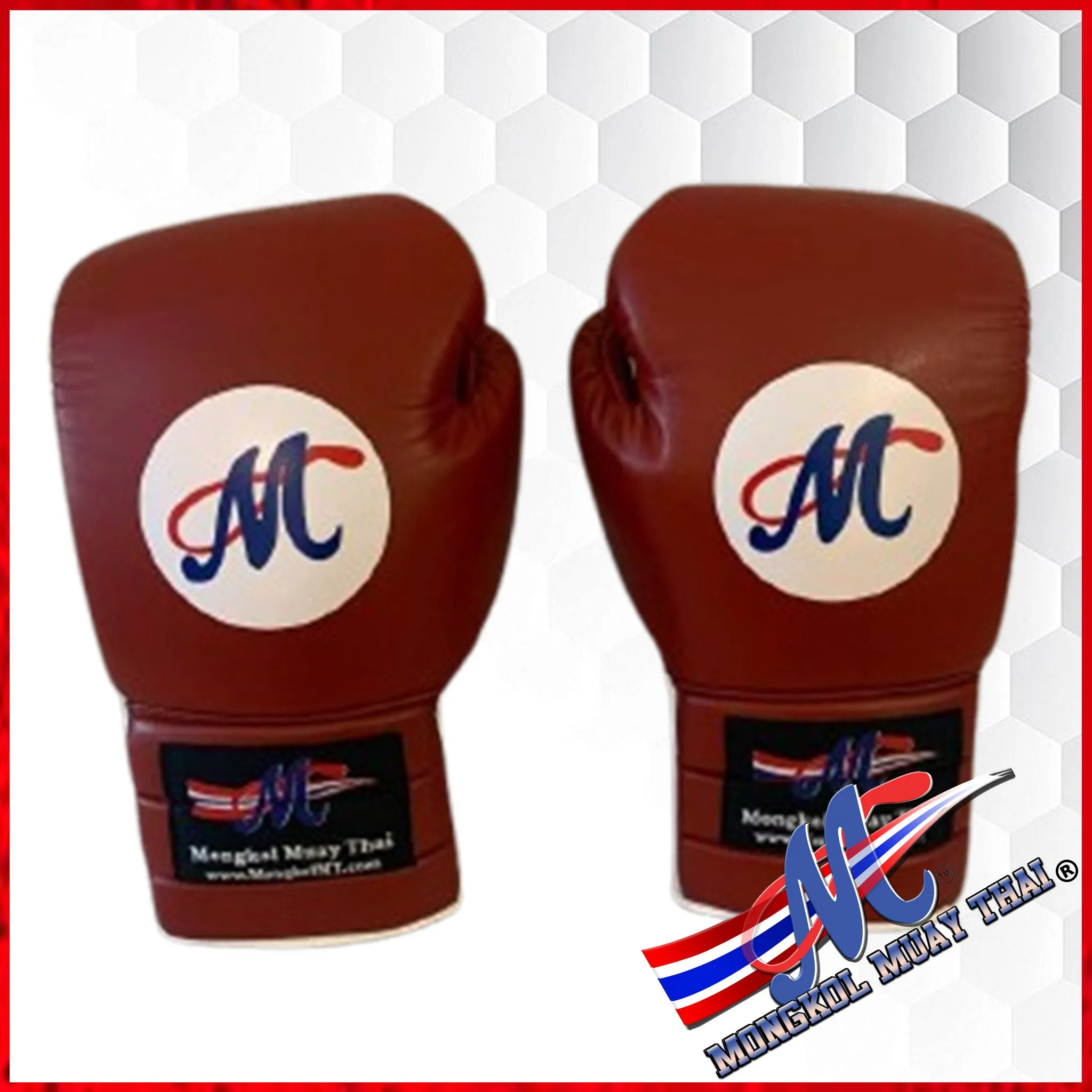 Red burgundy - Thai Flag lace up gloves 12.oz