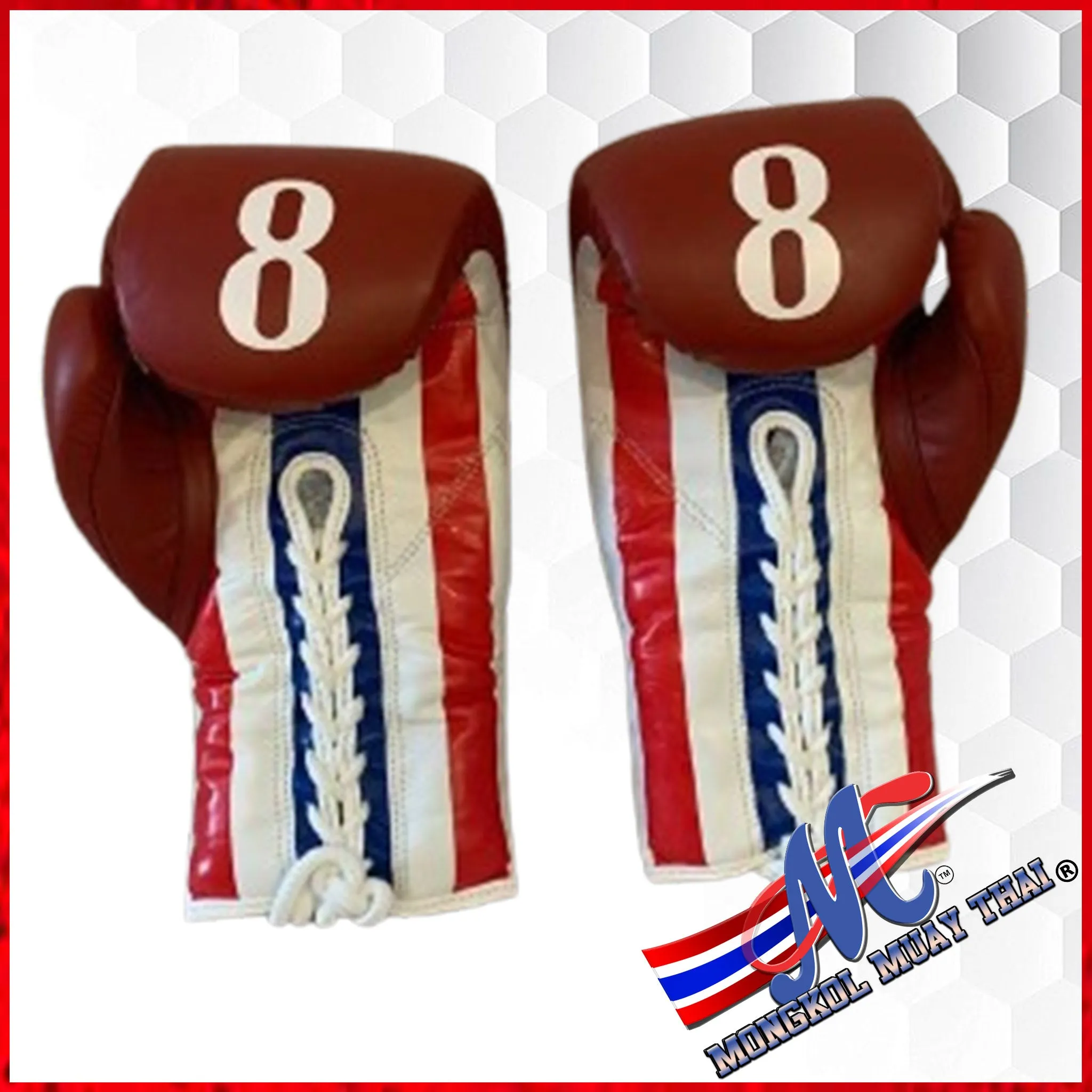 Red burgundy - Thai Flag lace up gloves 12.oz