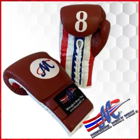 Red burgundy - Thai Flag lace up gloves 12.oz