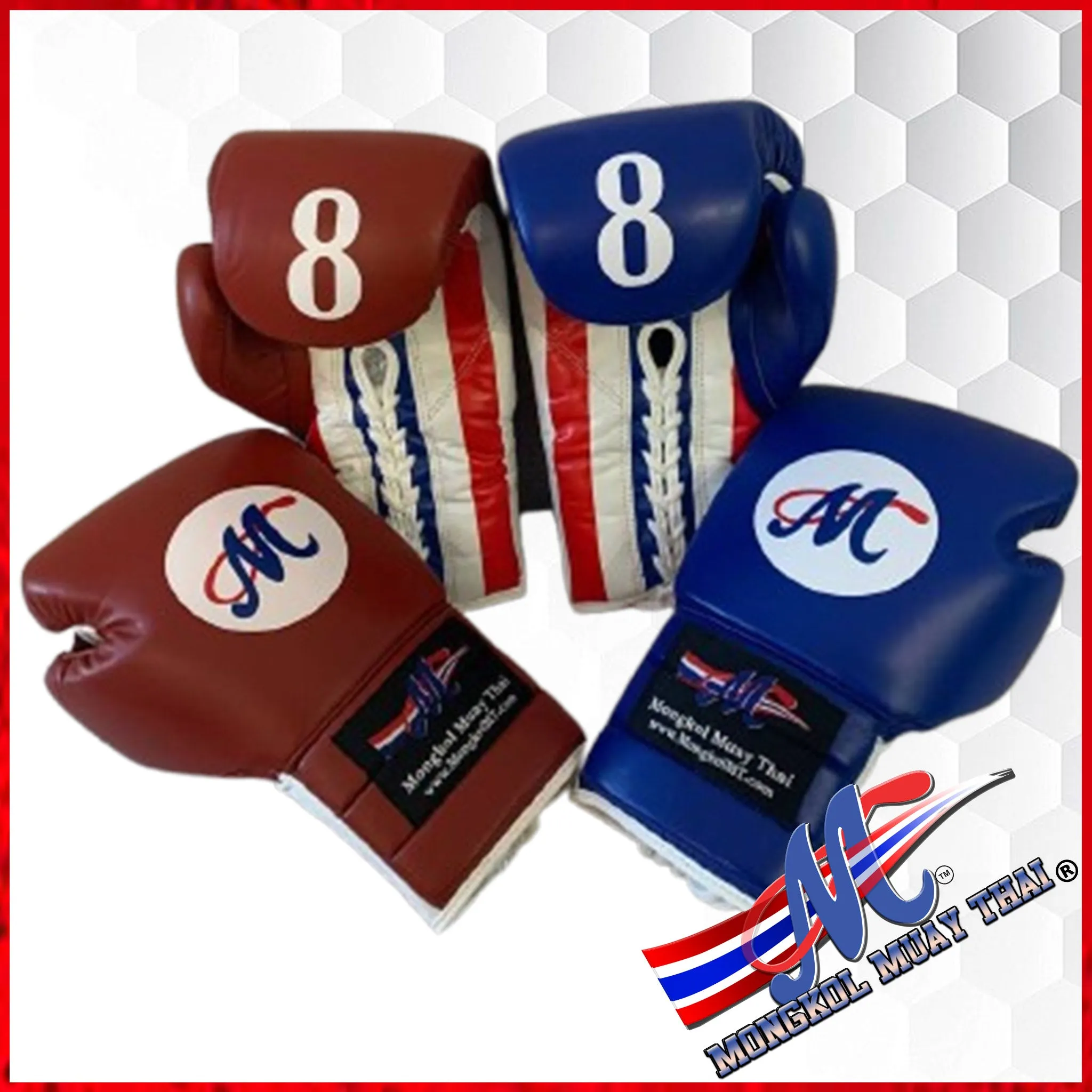 Red burgundy - Thai Flag lace up gloves 12.oz