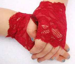 Red lace fingerless gloves for girls toddlers Valentines Day Christmas Weddings