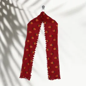 Red-Orange Color Embroidered Pure Chanderi Stole