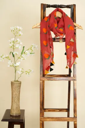 Rust Color Embroidered Chanderi Scarves