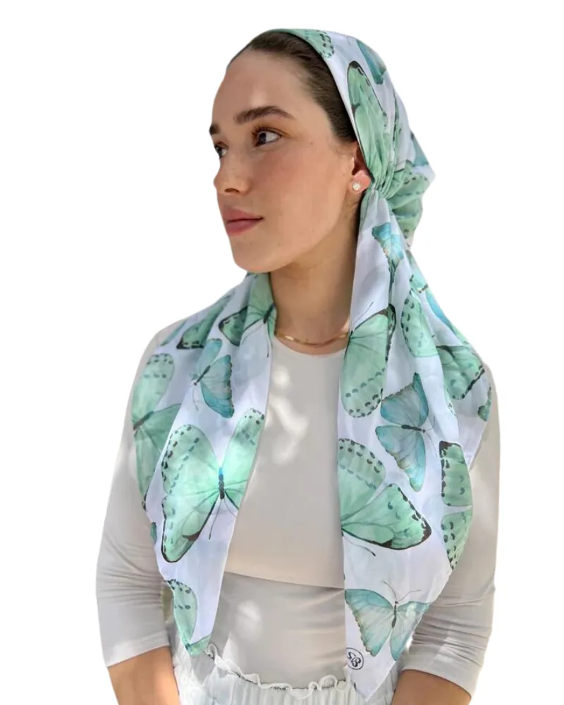 Scarf Bar Sage Green Butterfly Classic Pre-Tied Bandanna with Full Grip