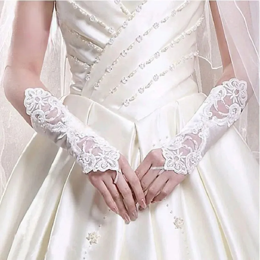 Sequined Satin/Lace Fingerless Wedding Gloves