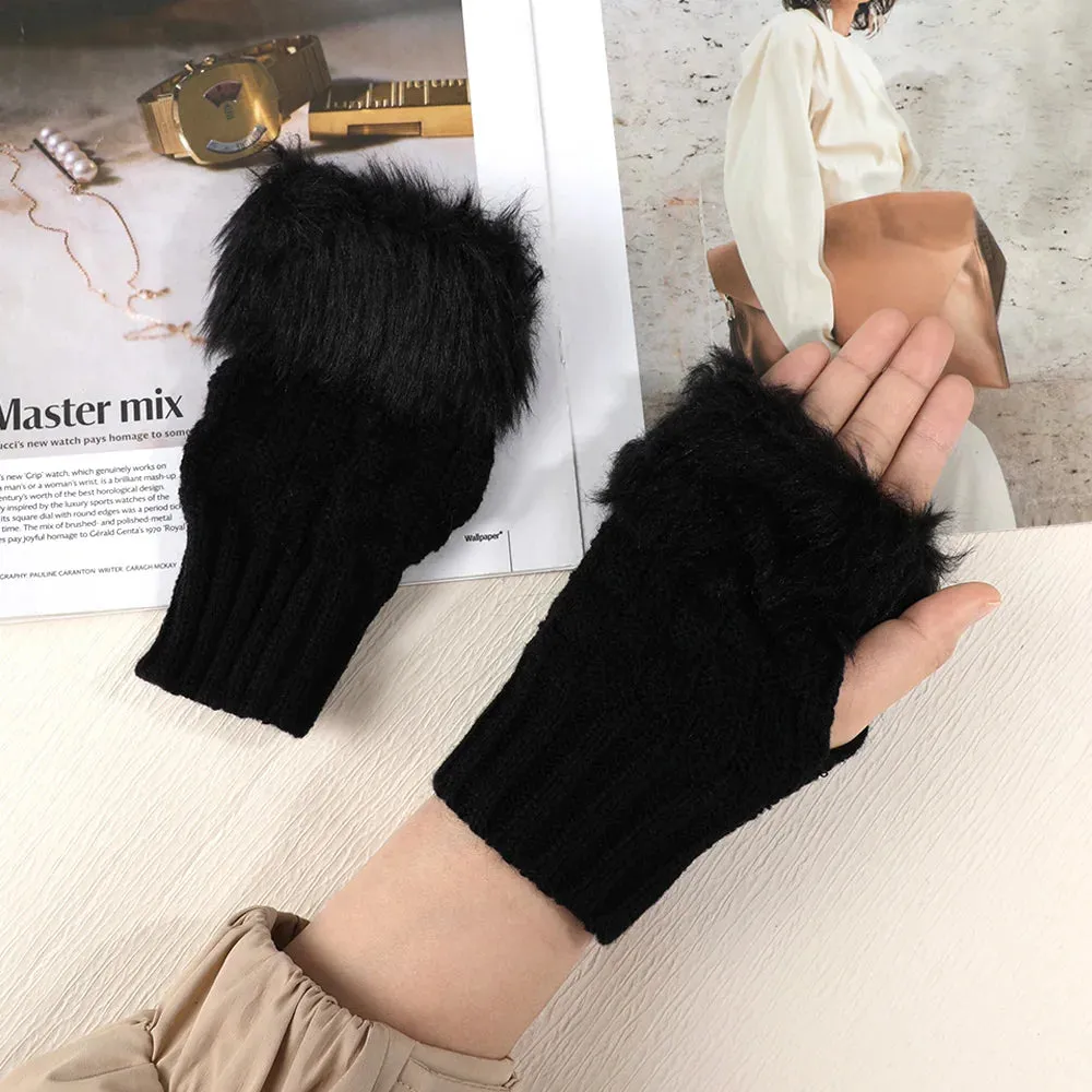 Sexy Faux Rabbit Fur Warm Wrist Fingerless Suede Winter Warmer Christmas Glove