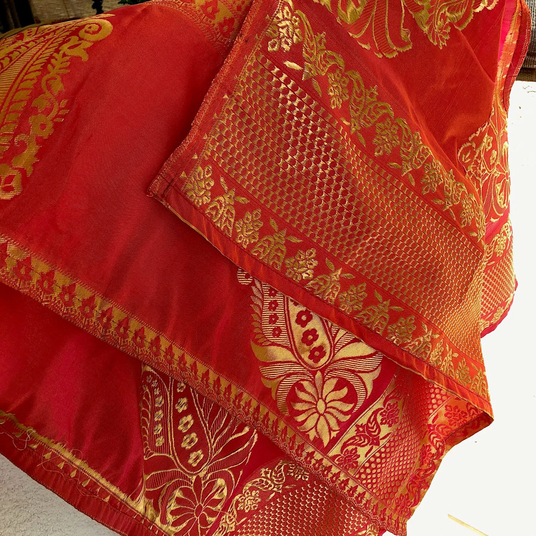 Silk Brocade Shawl - orange, gold and pink