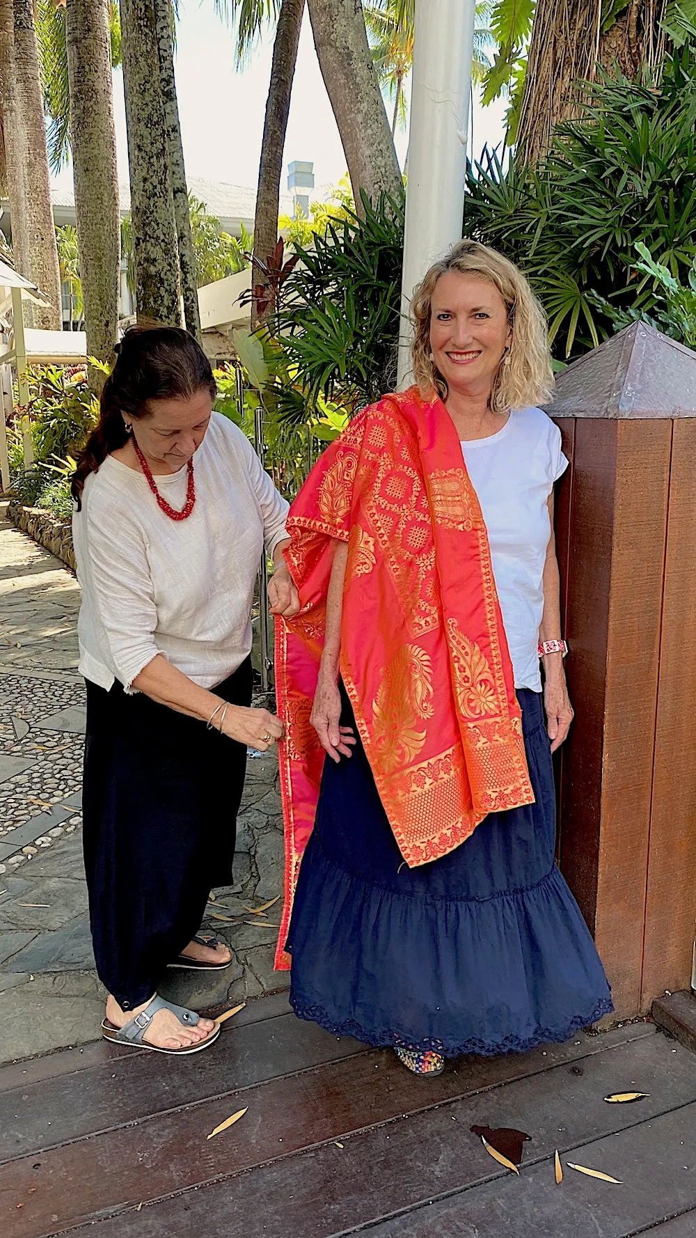 Silk Brocade Shawl - orange, gold and pink