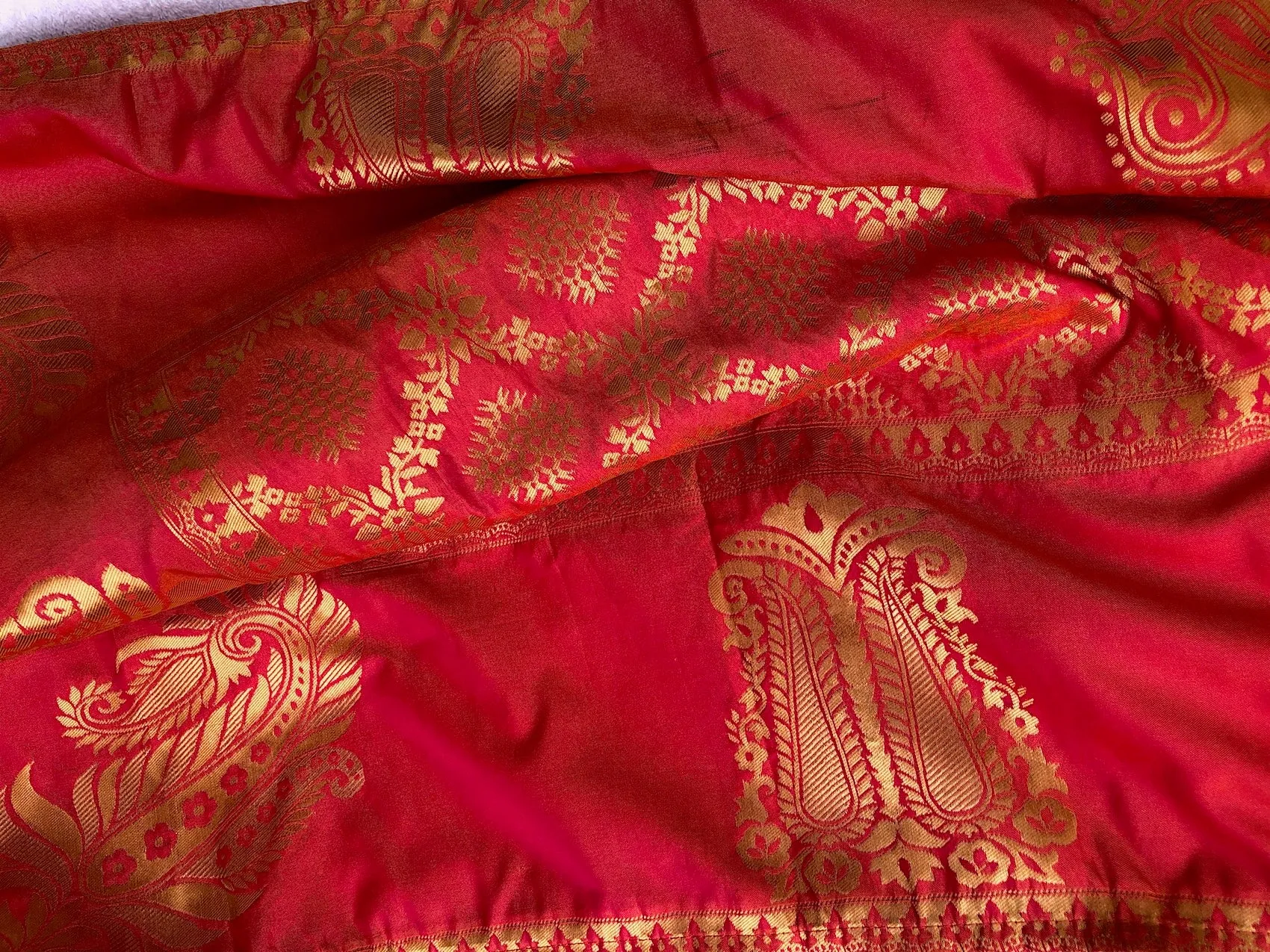 Silk Brocade Shawl - orange, gold and pink