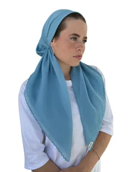 Sky Blue Scalloped Classic Pre-Tied Bandanna with Velvet Grip