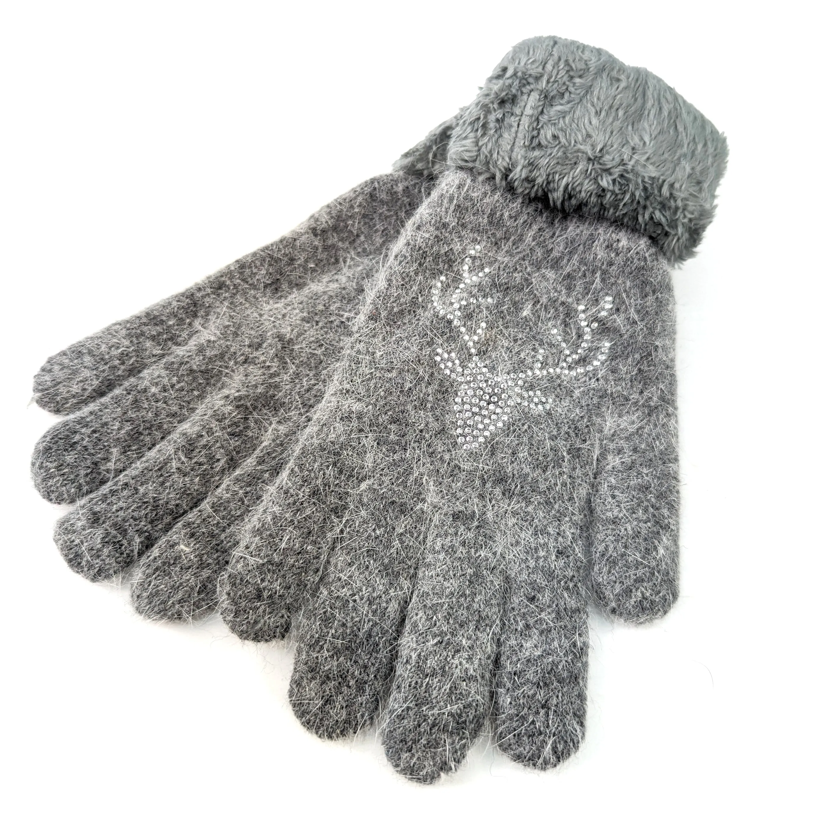 Stag Faux Fur Gloves - Grey