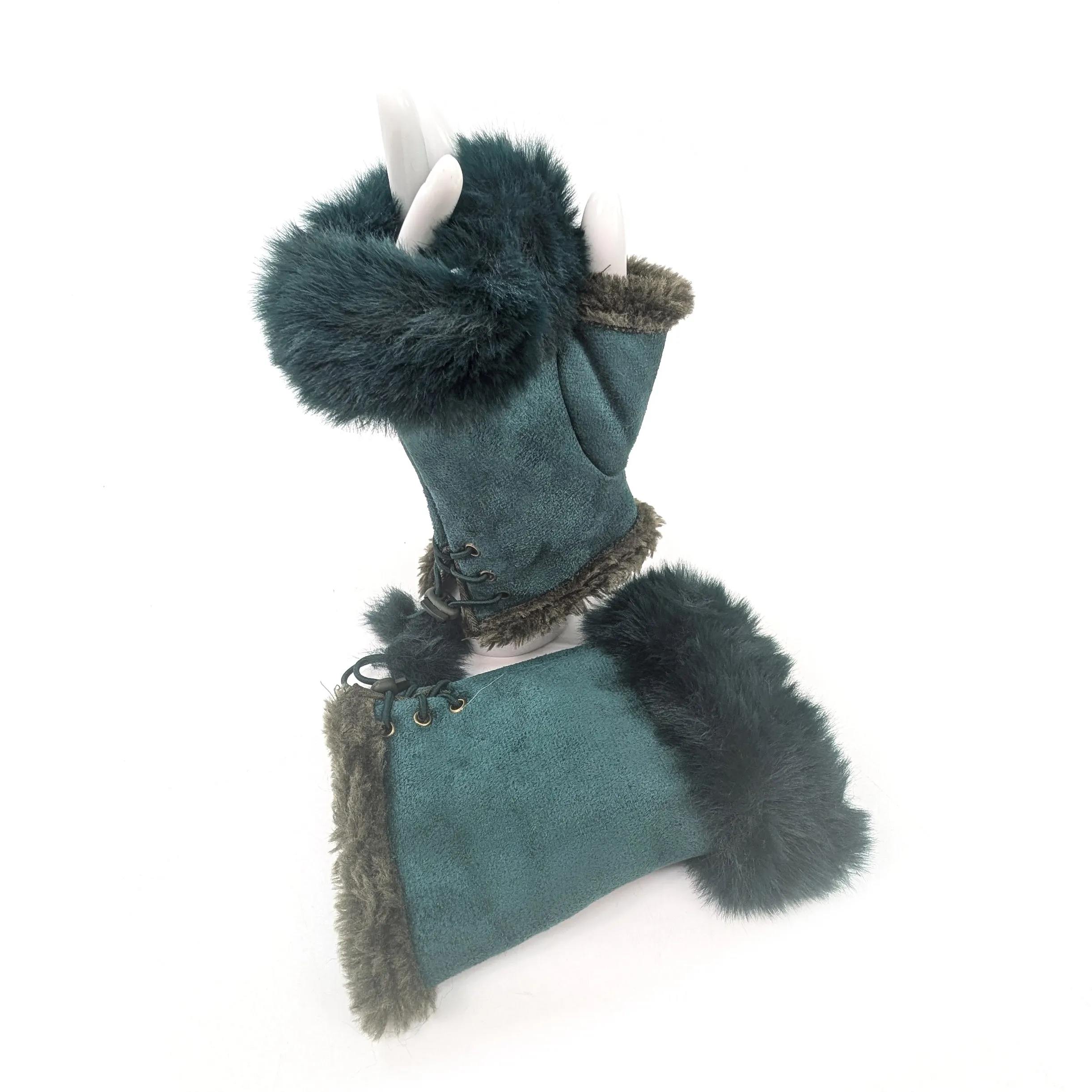 Suede Effect Fingerless Glove - Emerald Green