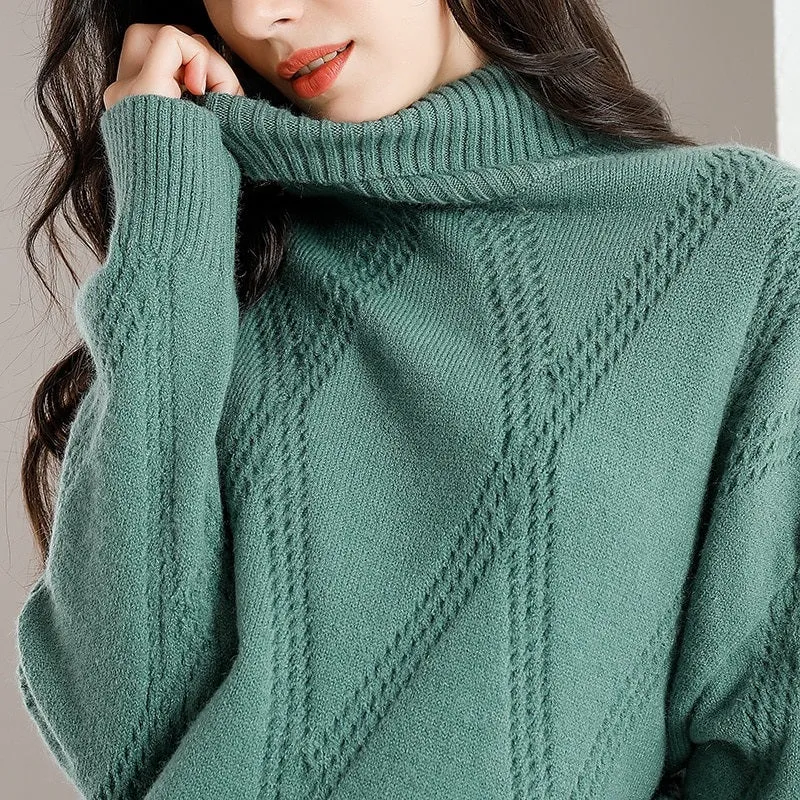 Thick and Warm Winter Oversized Knitted Turtleneck Pullover Sweaters