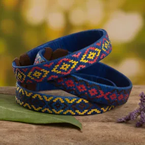 Three Blue Cuff Bracelets Woven with Colombian Cane Fiber - Blue Colombian Geometry | NOVICA