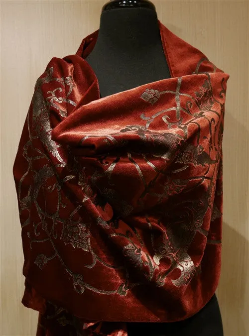 Venetian Silk Velvet Hand Griffauged Scarf/Stole