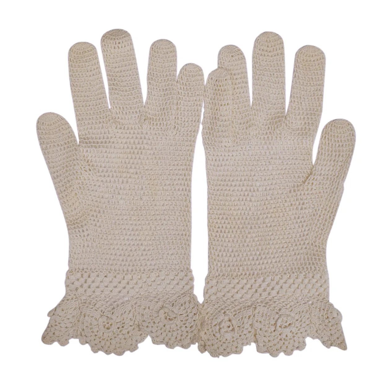 Vintage Crochet Gloves Off White Hand Made Ladies Size Small