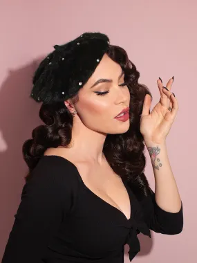 Vintage-Style Beret with Rhinestones in Black