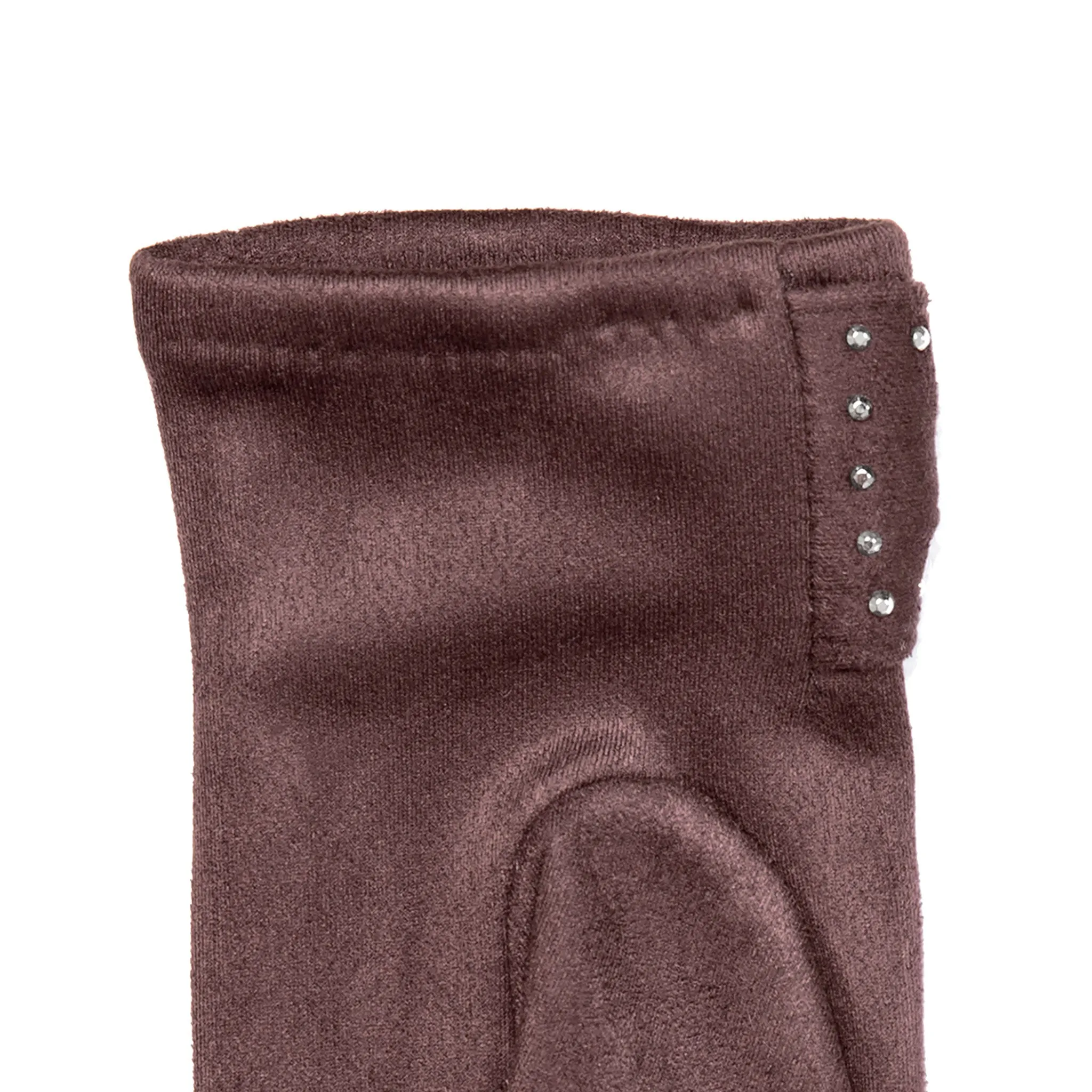 Women’s Touchscreen Velour-Lined Faux Suede Gloves with Studded Bow