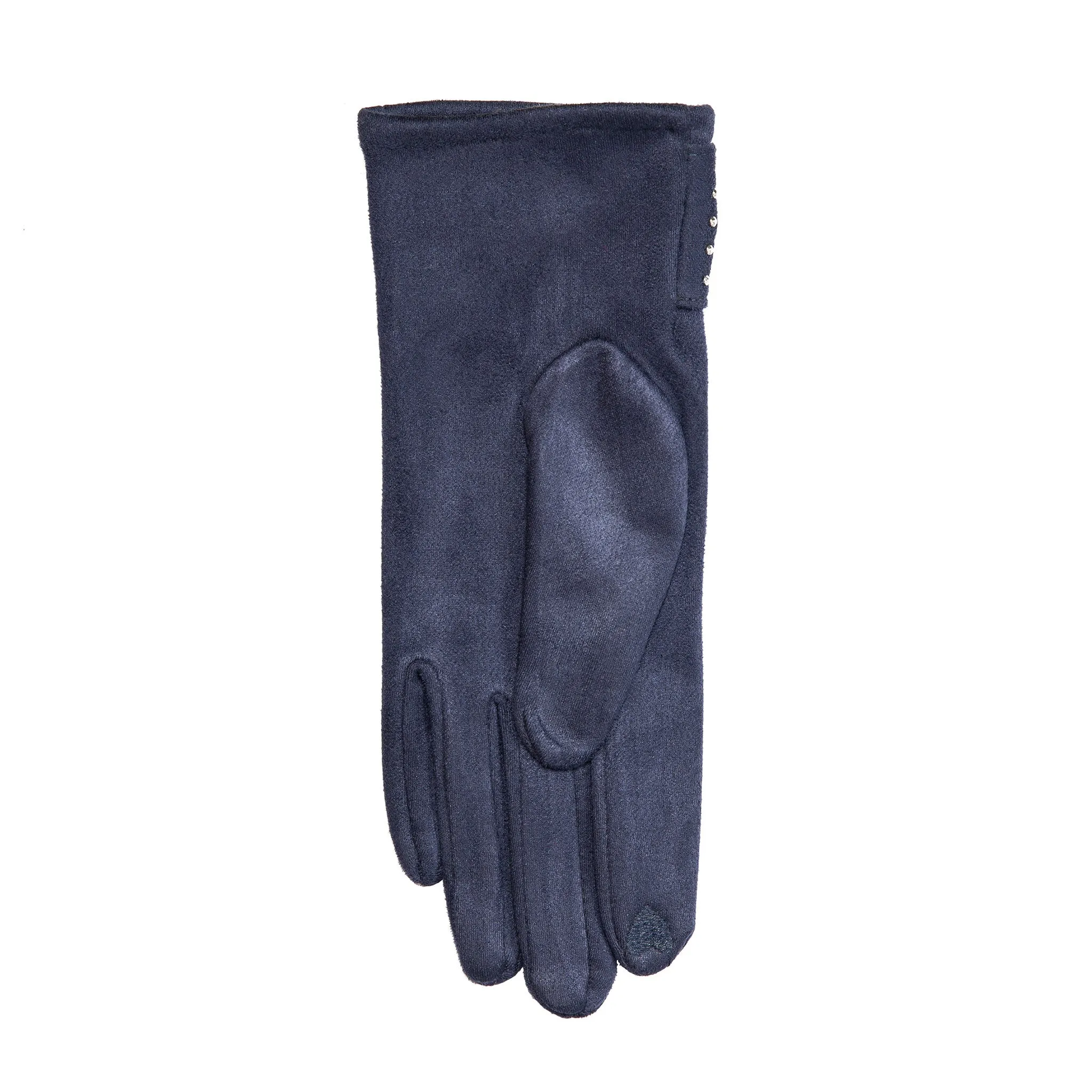 Women’s Touchscreen Velour-Lined Faux Suede Gloves with Studded Bow